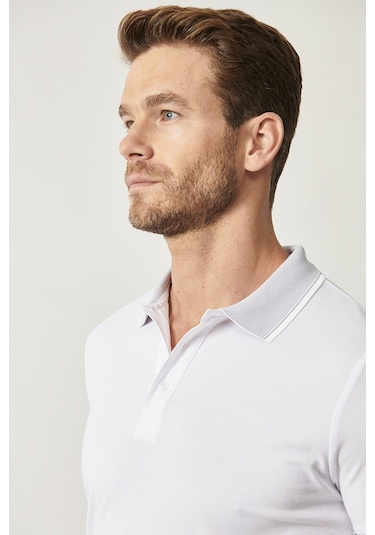 Ac&Co / Altınyıldız Classics 4A4820200047BYZXL Düğmeli Polo Yaka Cepsiz Slim Fit Erkek Tişört - Beyaz