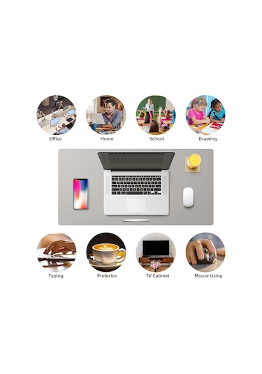 Büyük Pu Deri Masa Matı, Su Geçirmez Mouse Pad Koyu Yeşil, 60x30cm