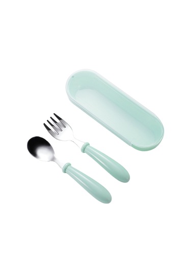 Moveevo Çocuklar İçin 304 Paslanmaz Çelik Çatal Kaşık Kutusu Seti - Yeşil Desenli, El Tutması Kolay, Hediye İçin Uygun Yeşil