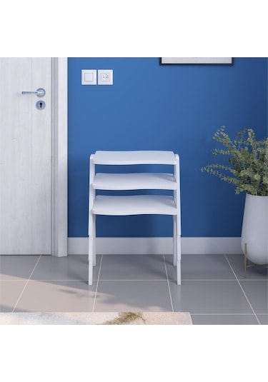 Bayrak Zigon Sehpa Seti Beyaz Gövde Beyaz Ayak