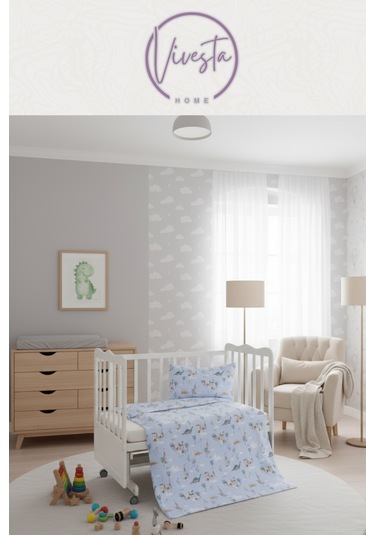 Hayvan Desenli Pamuk Bebek Pike Seti Yumuşak, Antialerjik ve Nefes Alan Kumaş Mavi Renkli