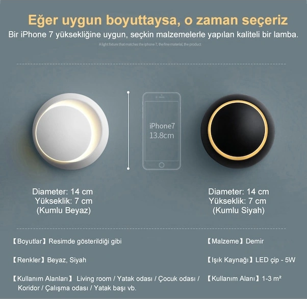 Fastbuy 360 Döndürme Ayarlanabilir Başucu Lambası, Beyaz-siyah Modern Yuvarlak Duvar Lambası, Sıcak Beyaz Renk, Koridor Ve Siyah