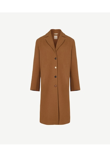 Yargıcı Düğme Detaylı Palto Kahverengi