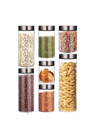 Perotti Cassetto 7'li Metal Şeffaf Kapak Cam Kavanoz & Baharat Seti