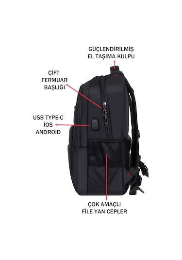 Dada 06 Apple Mocbook Uyumlu Usb Aparatlı Siyah Laptop Sırt Çantası 14 İnç Darbe Emici Koruma