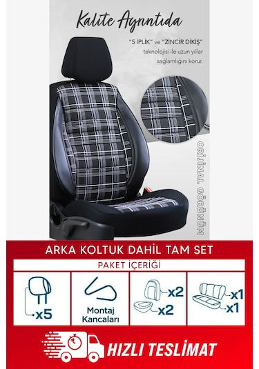Ekose Gt Serisi Universal Oto Koltuk Kılıfı Siyah-beyaz