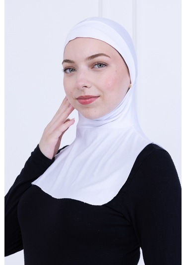Beyaz Ninja Bone Boyunluklu Likralı Sporcu Bonesi Kadın Pratik Tesettür Hijab Başörtü Beyaz