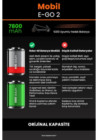Mobil Urban E-go 2 / 36v 7800mAh Elektrikli Scooter Bataryası