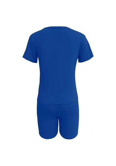 Gülsüm Aydın Kadın Kısa Kollu Çapa Baskılı Viskon Ikili Takım Saks Mavi