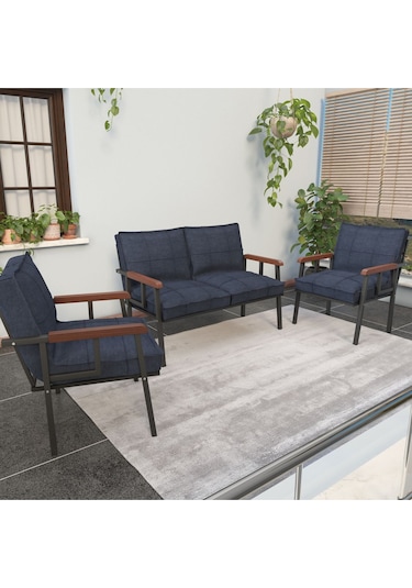 Mygusi Modern'' Balkon, Bahçe, Cafe - Metal Kanepe Koltuk Takımı - 2 1 1. Lacivert