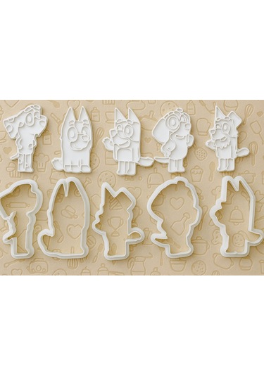 Bluey Temalı Kurabiye Kalıbı Seti - Sevimli Karakter Şekilli Kurabiye Fondan Kalıpları Beyaz