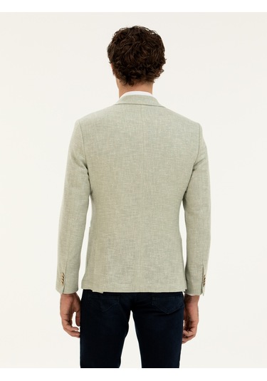 Cacharel Çağla Yeşili Slim Fit Yün İpek Karışımlı Ceket Yesıl