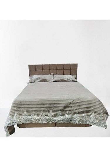 Yatak Örtüsü Zümrüt Çift Kişilik Dantelli Kapuçino %80 Pamuk El Yapım