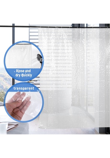 Şeffaf Eva Duş Perdesi Astarı Su Geçirmez Şeffaf 3d Su Kare Banyo Perdesi 71 İnç X 79 İnç, 12 Kanca Diğer