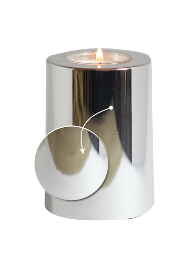 3 Lü Silver Krom Parlak Yüzey Mumluk Dekoratif Tealight Set Mum