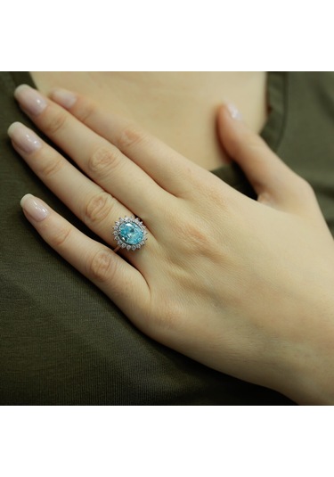 Lova Pırlantalı Oval Blue Topaz Anturaj Yüzük - 1020235
