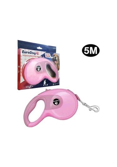 Eurodog Otomatik Tasma Yumuşak Doku Pembe 5m Pembe