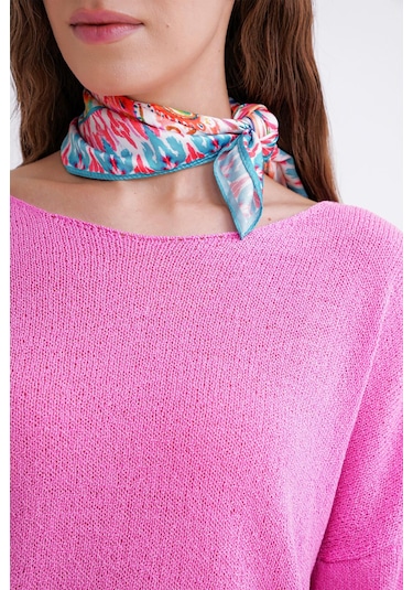 6933 Kadın Kayık Yaka İnce Mevsimlik Triko Kazak Pembe Pembe