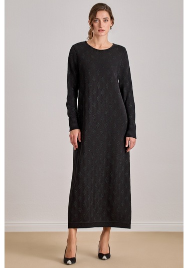 Uzun Siyah Triko Elbise Siyah