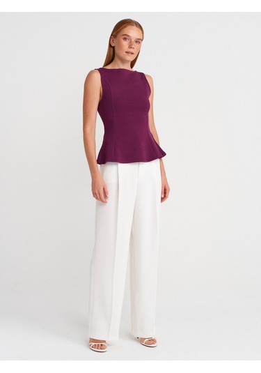 Dilvin 21001 Kayık Yaka Peplum Top-mor Mor