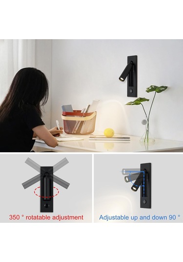 Ximistore9 Yatak Odası Okuma Işığı: Ayarlanabilir Kollü Led Duvar Lambası - Göz Koruyucu Yumuşak Işık, Modern Dekoratif Tasarım Siyah