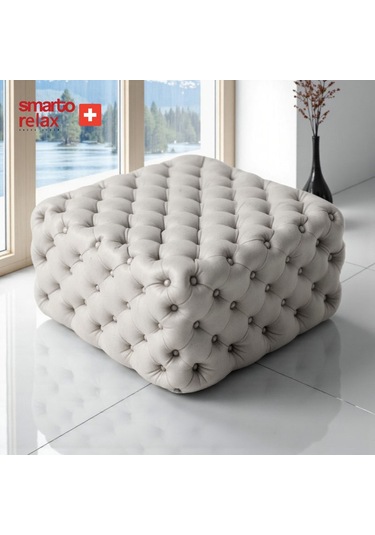 Smarto Relax Puf Poschiavo Ayaksız Kapitoneli Dekoratif 100x100x45 Cm Ekru Ekru