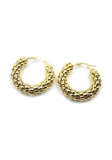 Büyük Boy Çelik Halka Hasır Küpe - Altın Çok Renkli