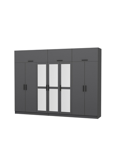 Minar Kale 7 Kapaklı 3 Aynalı 4 Ç Dolap Ve Yüklük Antrasit 235cm Antrasit