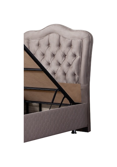 Setaymobilya Baza, Camelli Gri Tek Kişilik Baza + Başlık + Ortopedik Yatak