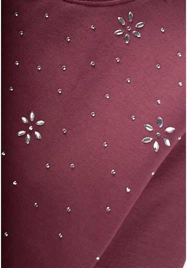 Taş Detaylı Sweatshirt 4-12 Yaş Mürdüm MÜRDÜM