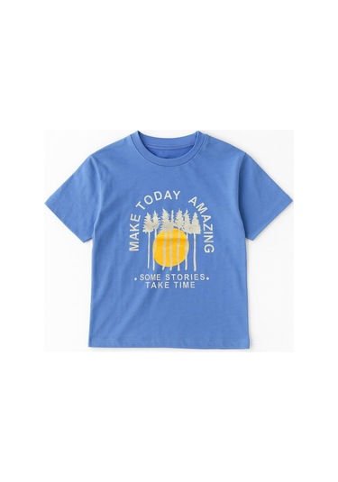 Erkek Çocuk %100 Pamuklu Baskılı Kısa Kollu Tişört - Mavi 3-4 Yaş 8-9 Yaş Mavi