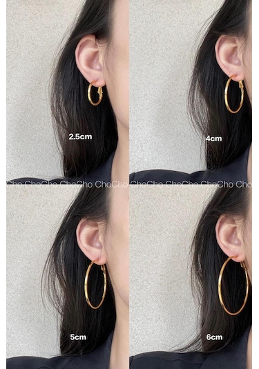 By Zeyna Aksesuar Kadın 316 L Çelik 3 Cm Halka Küpe-5061 Altın