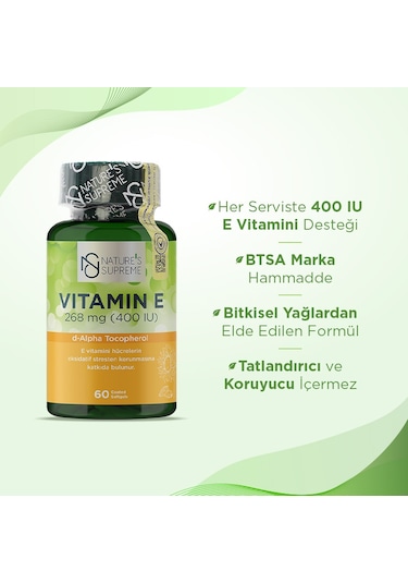 Nature's Supreme Vitamin E 400 IU 60 Kapsül