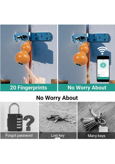 Kosona Akıllı Parmak İzi Kilit - 20 Parmak Kayıt, Tuya Uygulaması, Şarj Edilebilir, Sarı T08d