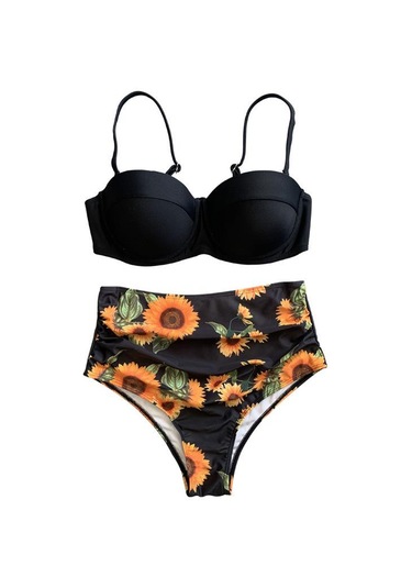 Bikini Sert Sarılmış Yüksek Bel Mayo Sarı