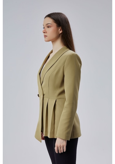 Haki Regular Fit Pile Detaylı Blazer Ceket Haki