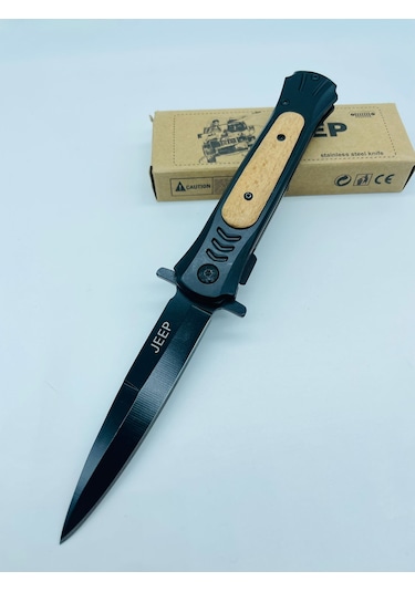 Jeep Ahşap Kasa Yandan Çıkma Kamp Çakı //23cm--ja23 Siyah