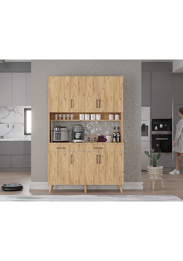 Maya Kahve Köşesi Çok Amaçlı Dolap Kiler Mutfak Dolabı Çam 105 Cm Çam