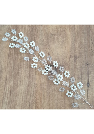 Beyaz Renk Incili Ve Kristal Boncuklu Gelin Tacı (549083535)