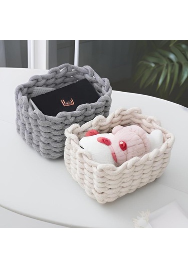 Dokuma Saklama Sepeti, Pamuk Halat Küçük Depolama Sepeti, Minimalist Tuvalet Kağıdı Sepeti, Sevimli Depolama Sepetleri Gri Açık Gri