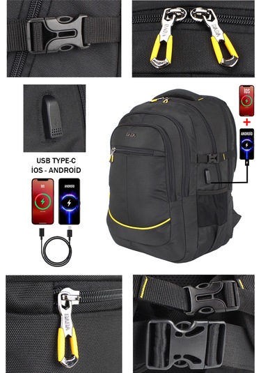 Dada 09 17,3 inç Siyah Laptop Sırt Çantası 60 Litre Usb Typc-E Aparat Darbe Emici Koruma