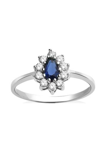 14 Ayar Mikron Altın Kaplama Safir Taşlı Damla Halo Yüzük Vintage Stil - Rs00116 Altın