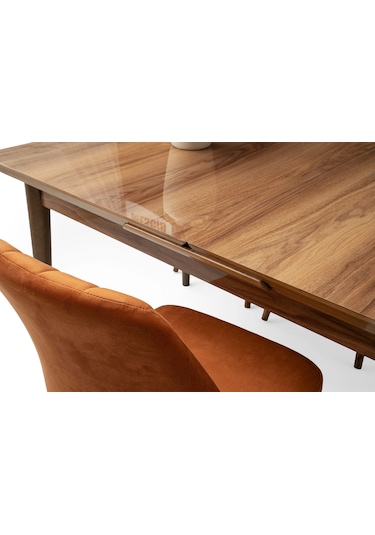 Kelebek Ceviz Renk Ahşap Salon Yemek Masa Sandalye Takımı 4 Sandalyeli Ortadan Açılır Büyüyen 80x130 Ceviz-krem