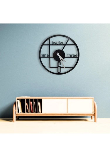 Duvar Saati Dekoratif Şık Metal 40cm Sessiz Akar Mekanizma Salon Siyah