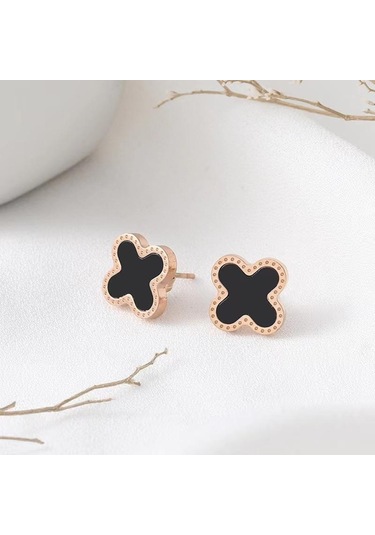 Siyah Moda Solmayan Titanyum Çelik Dört Yapraklı Yonca Küpe Kadın Moda Basit Küpe Kıdemli Şans Duygusu Küpe