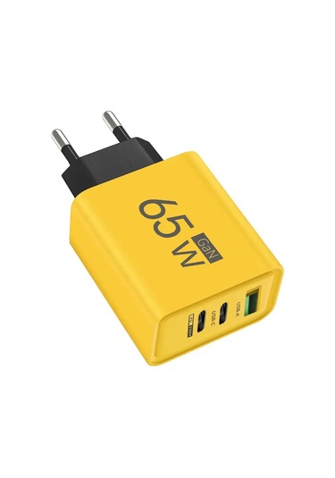 Dofolink 65w Hızlı Şarj Cihazı, 1u+2pd Çoklu Usb-c/usb Port, Avrupa Standartı, İphone Ve Android Uyumlu, Sarı