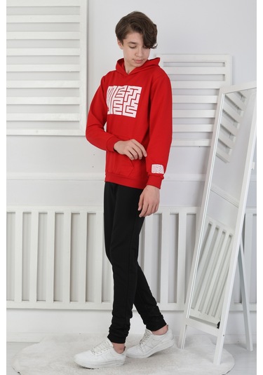 Erkek Çocuk Eşofman Takımı Kapüşonlu Kırmızı