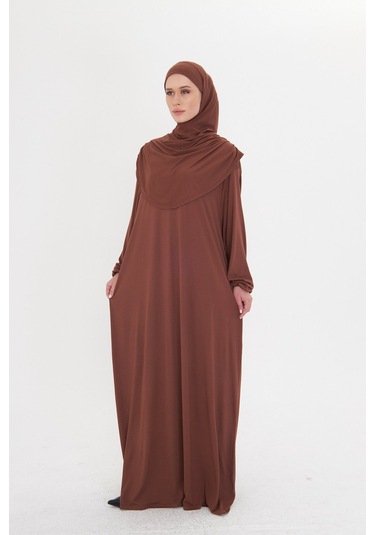 Tek Parça Namaz Elbisesi Viskon Düz 2503 14 Kahverengi