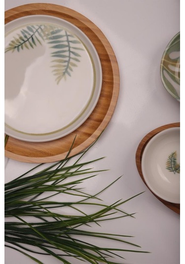 Atbyhome Dawn 6 Kişilik 42 Parça Doğal Bambu Porselen Kahvaltı Takımı Kahvaltı Seti Sunum Seti Beyaz