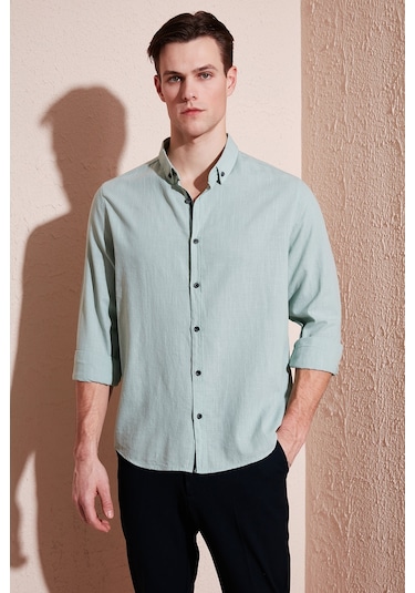Buratti Pamuklu Regular Fit Düğmeli Yaka Erkek Gömlek Cf20S111871 Elma Yeşili